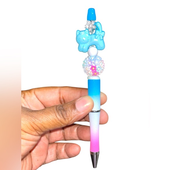 Colorful Handmade Cat Pen with Blue and Pink Design - Picture 2 of 3